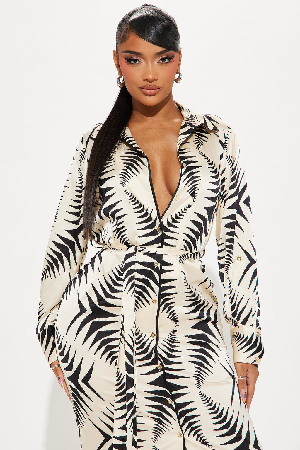 Fringe Finesse Satin Midi Dress - White/Black