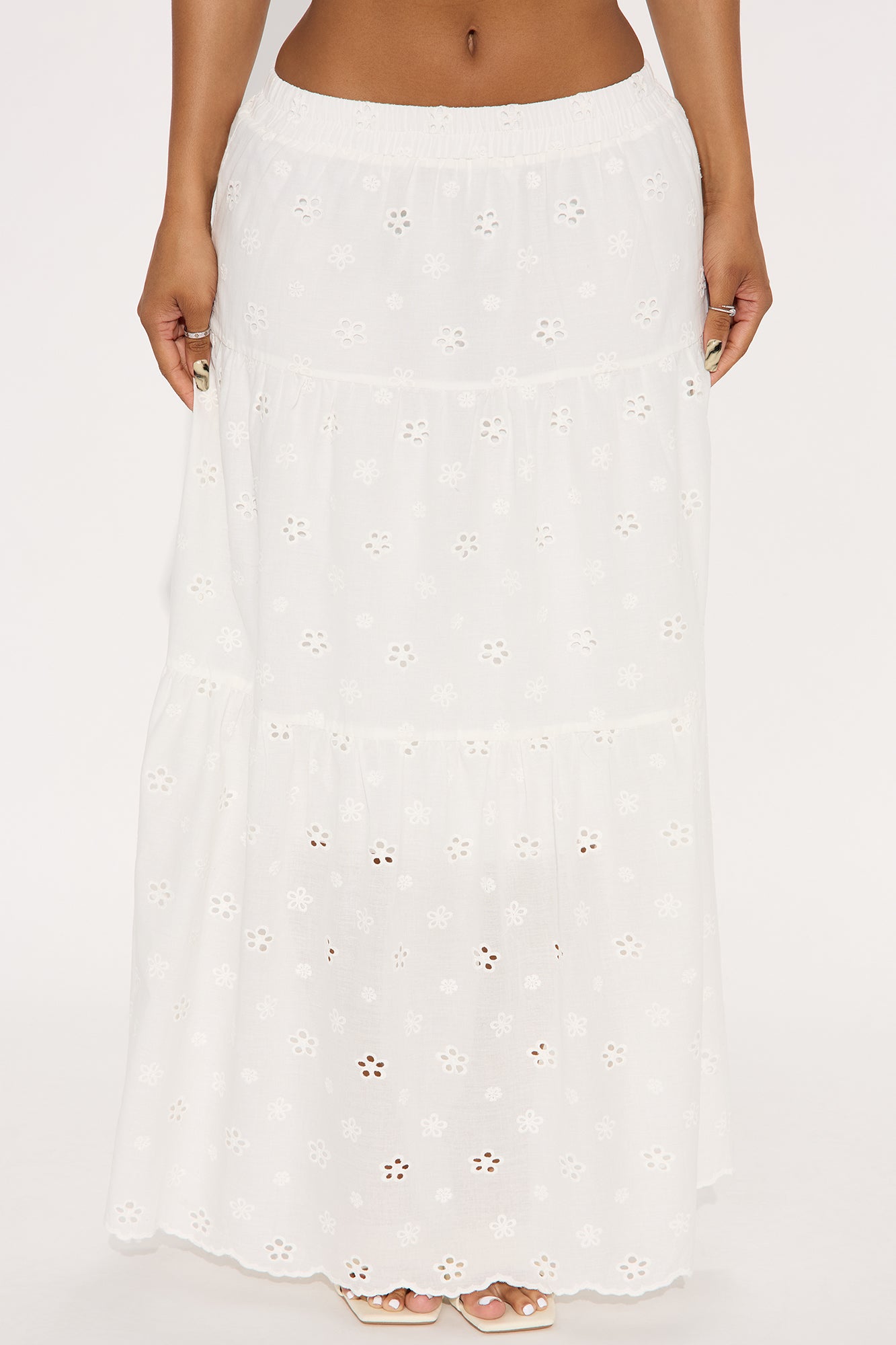 Peyton Eyelet Tiered Maxi Skirt - White