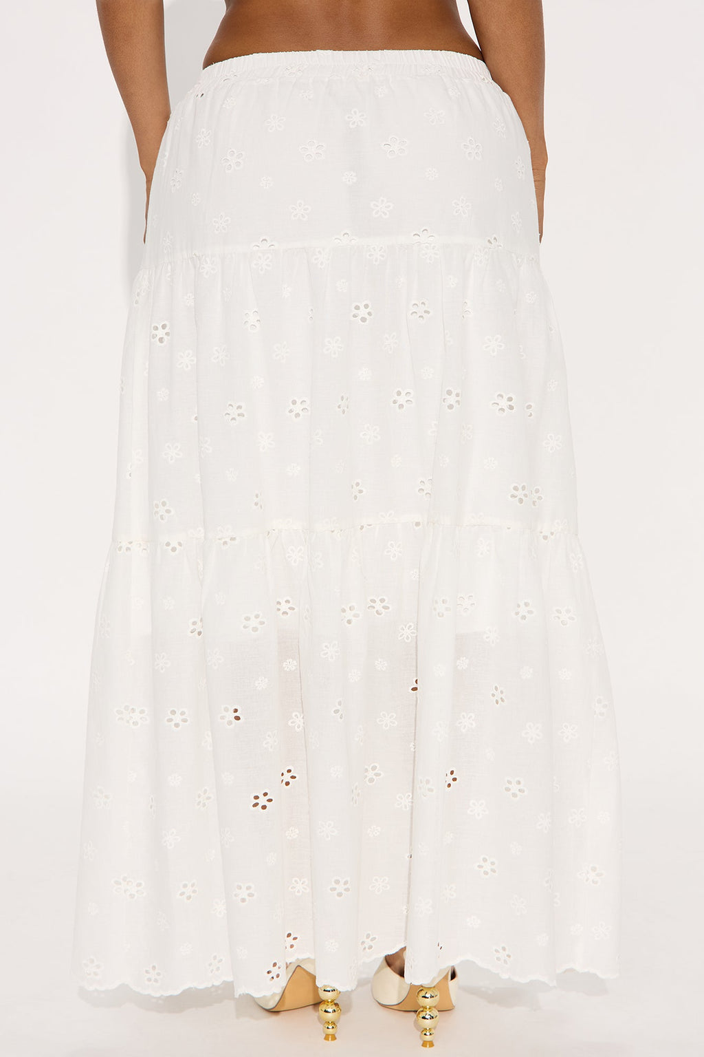 Peyton Eyelet Tiered Maxi Skirt - White
