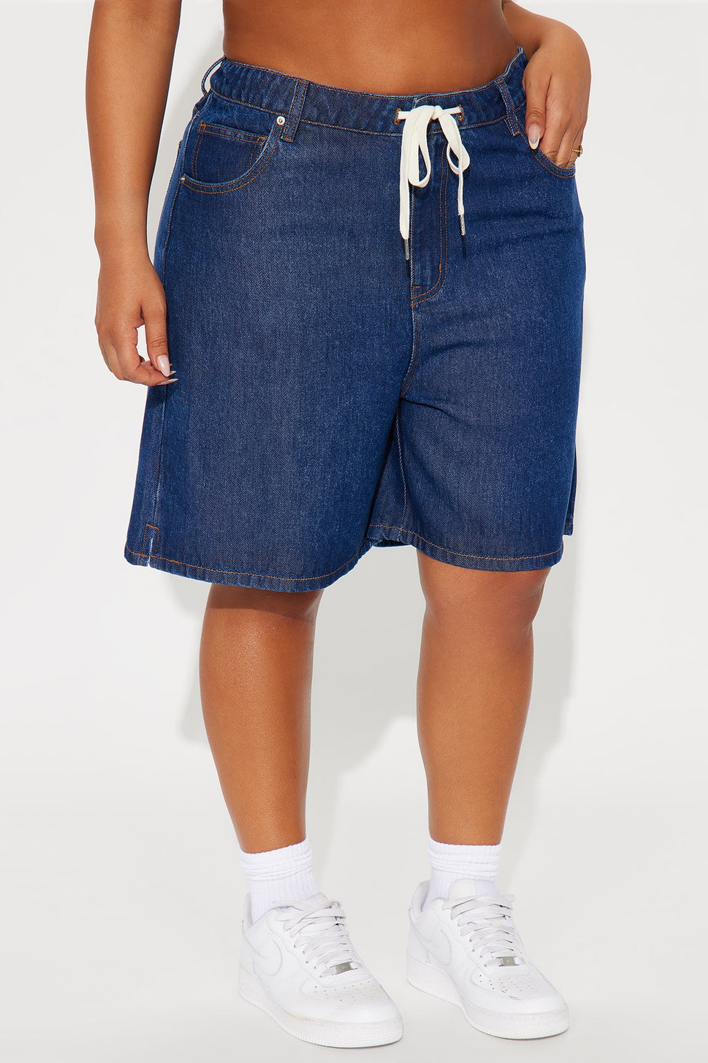 Ebb And Flow Drapey Denim Shorts - Dark Wash