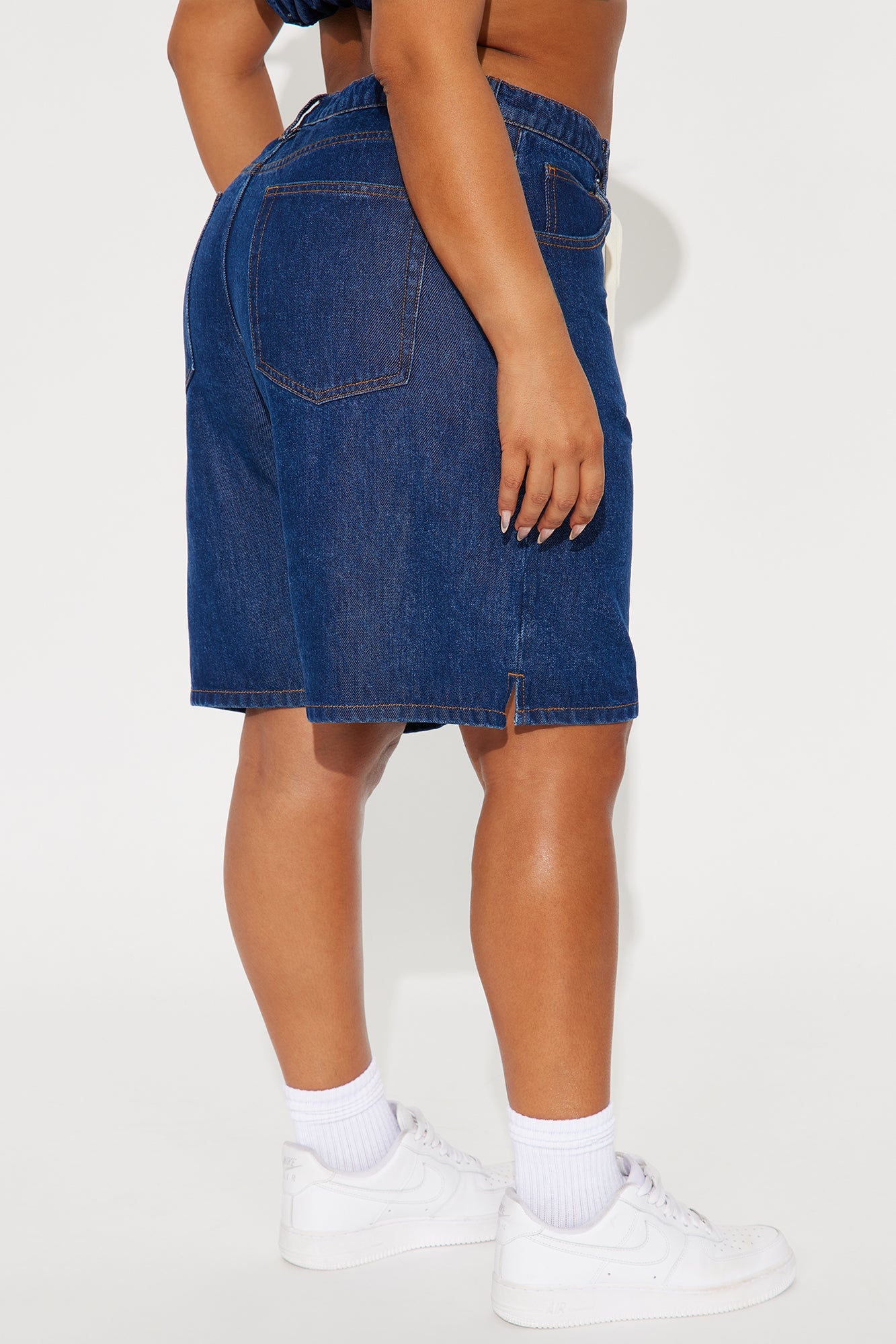 Ebb And Flow Drapey Denim Shorts - Dark Wash
