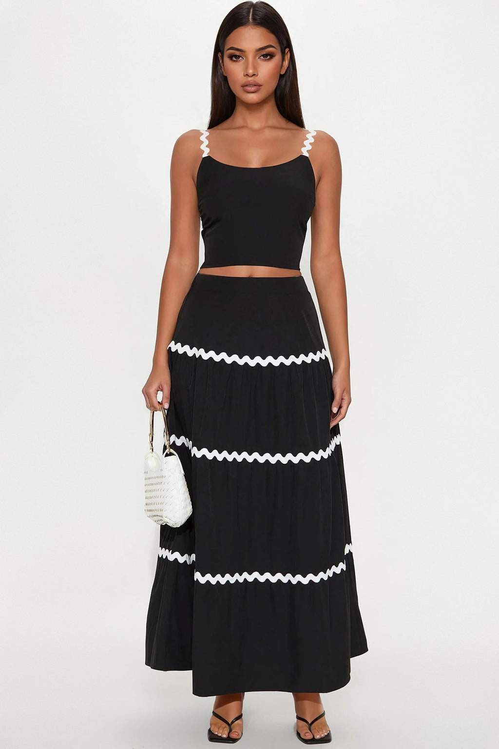 Celina Maxi Skirt Set - Black/White