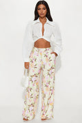 Sydney Floral Wide Leg Linen Pant - Butter Yellow
