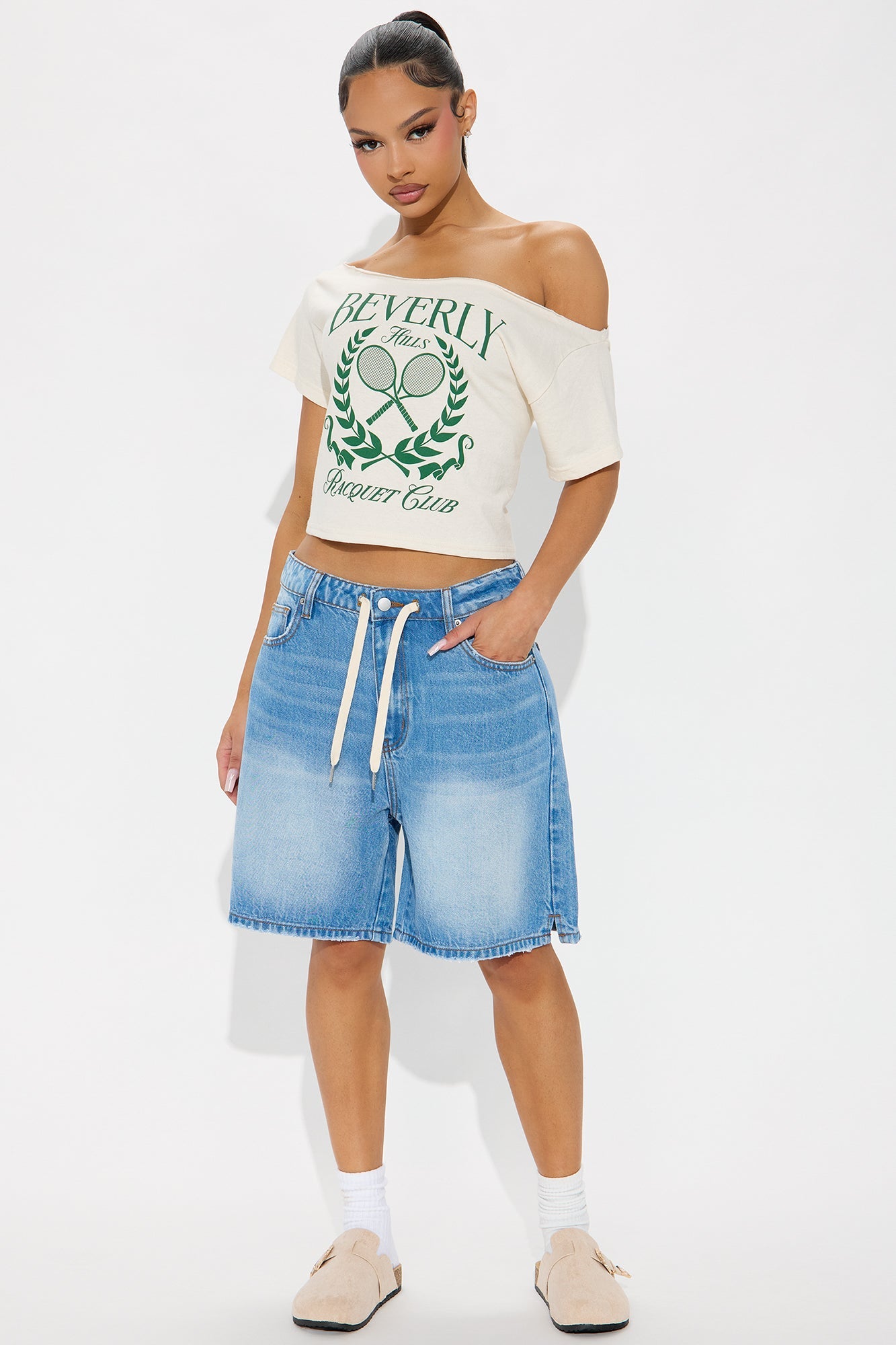 Ebb And Flow Drapey Denim Shorts - Vintage Wash