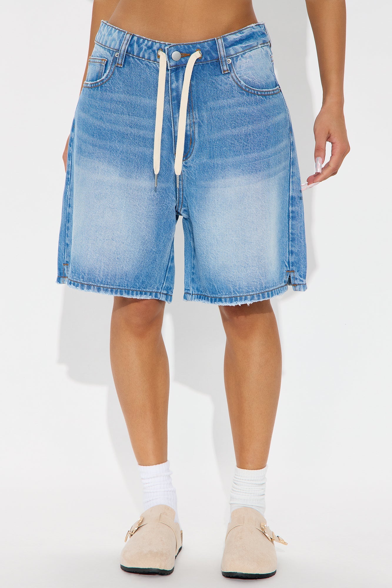Ebb And Flow Drapey Denim Shorts - Vintage Wash