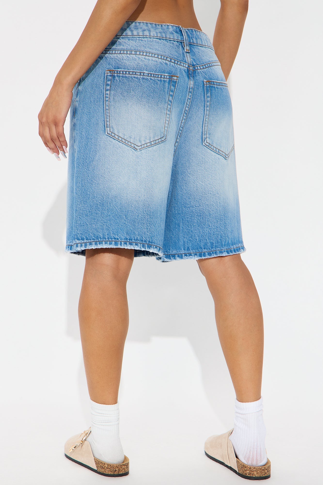 Ebb And Flow Drapey Denim Shorts - Vintage Wash