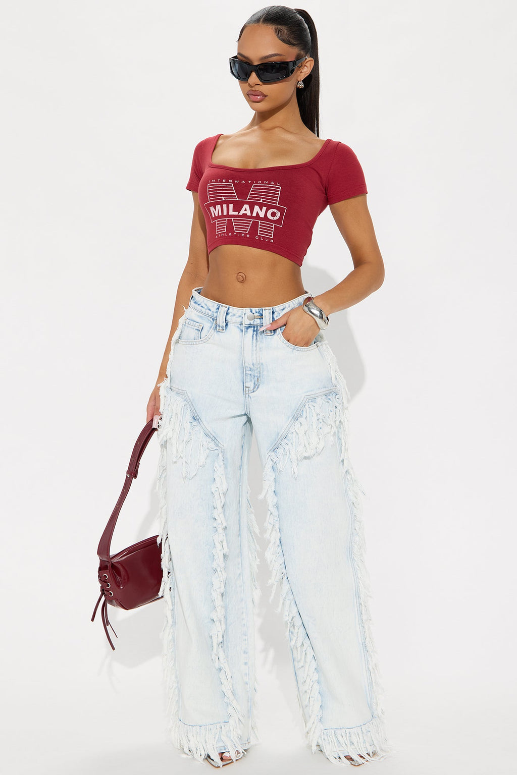 On The Fringe Non Stretch Wide Leg Jeans - Medium Wash