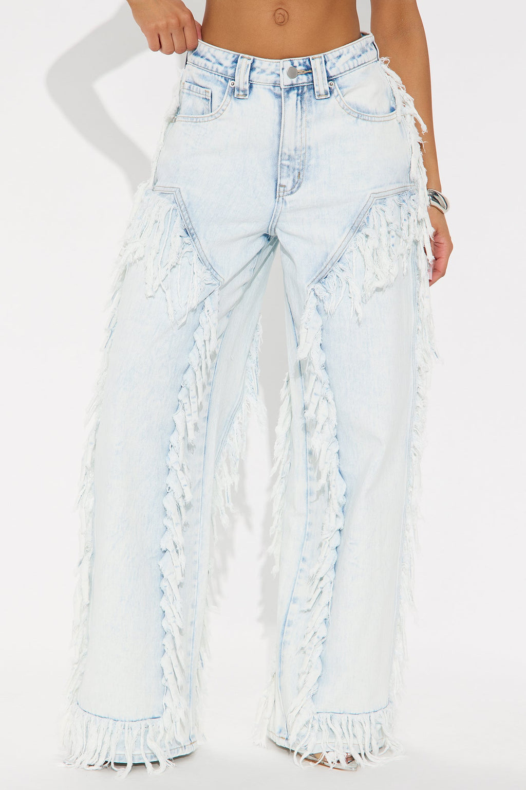 On The Fringe Non Stretch Wide Leg Jeans - Medium Wash