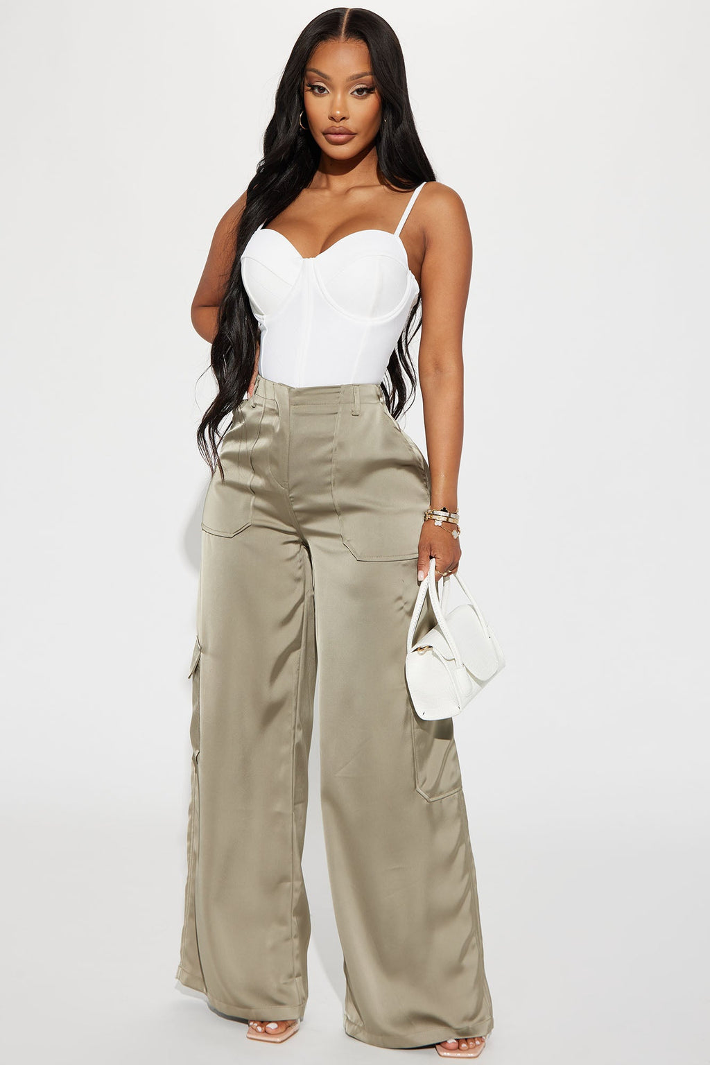 Pretty Girl Walk Satin Cargo Pant - Olive