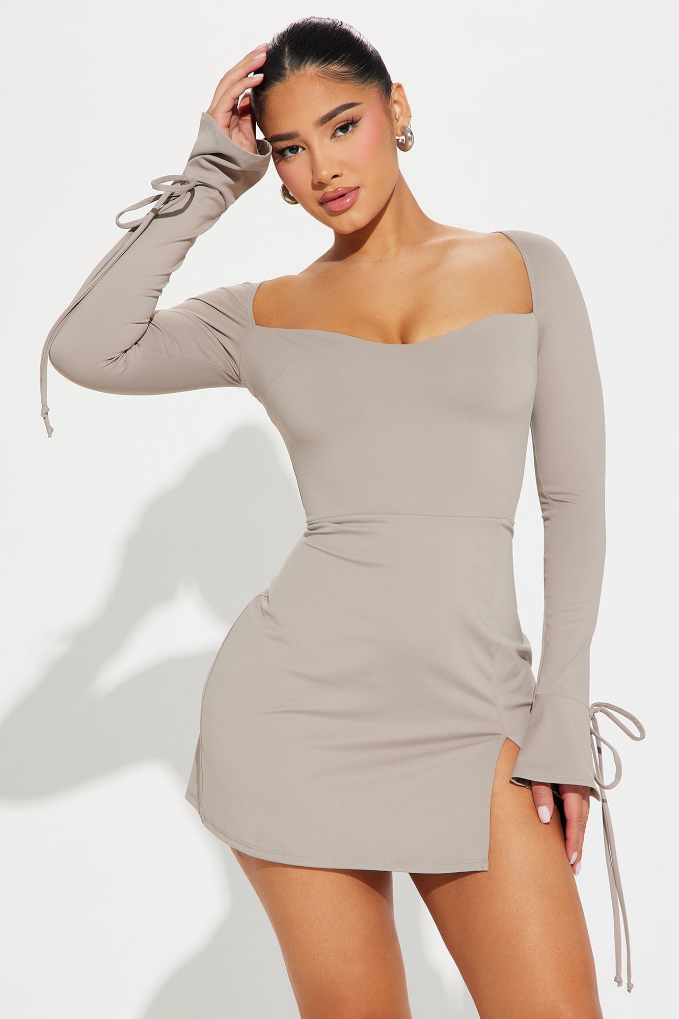 Emilia Long Sleeve Mini Dress - Taupe