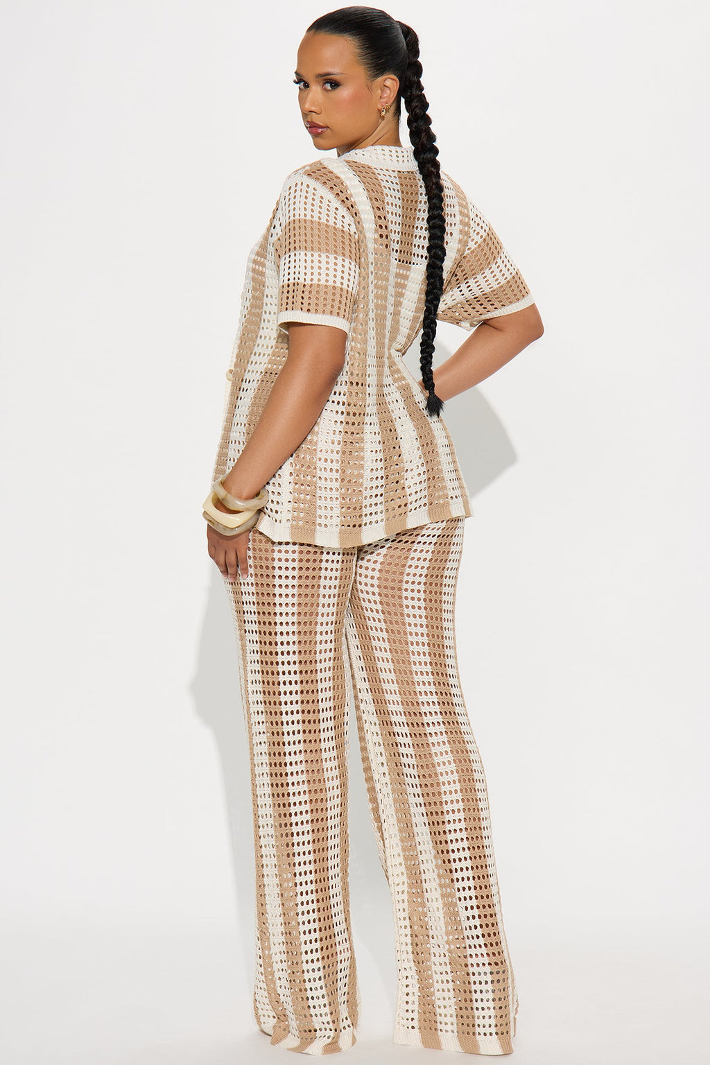 Hayden Crochet Pant Set - Taupe/combo