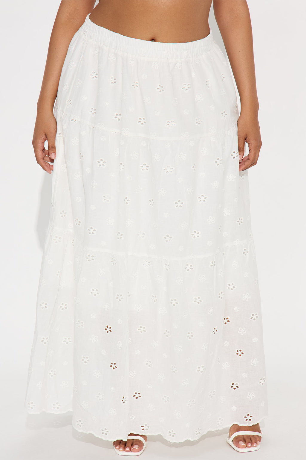 Peyton Eyelet Tiered Maxi Skirt - White