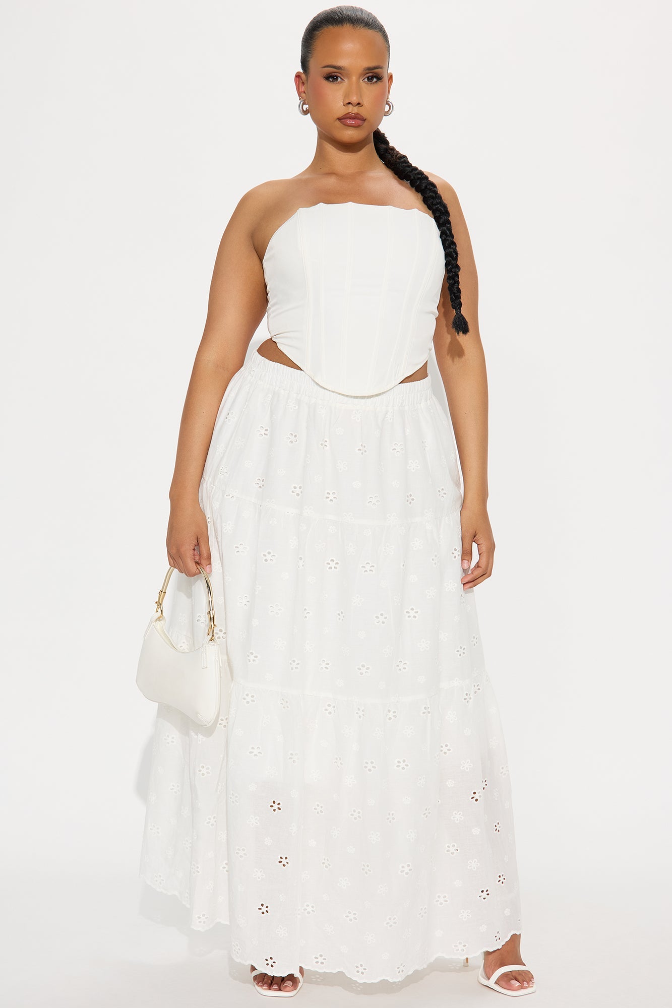 Peyton Eyelet Tiered Maxi Skirt - White