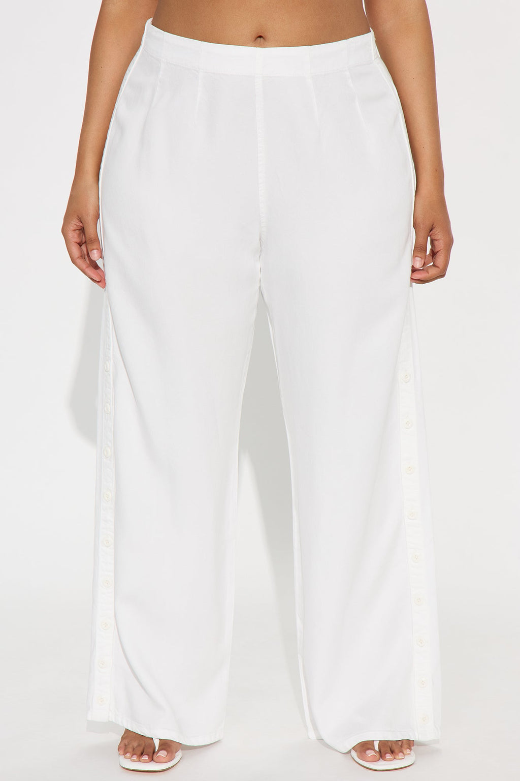 Tina Snap Button Wide Leg Twill Trouser - White