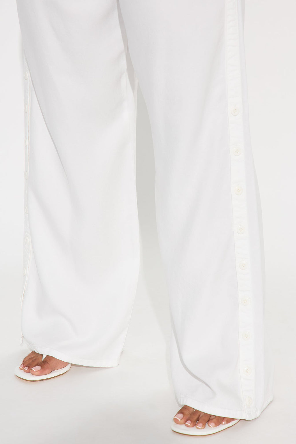 Tina Snap Button Wide Leg Twill Trouser - White