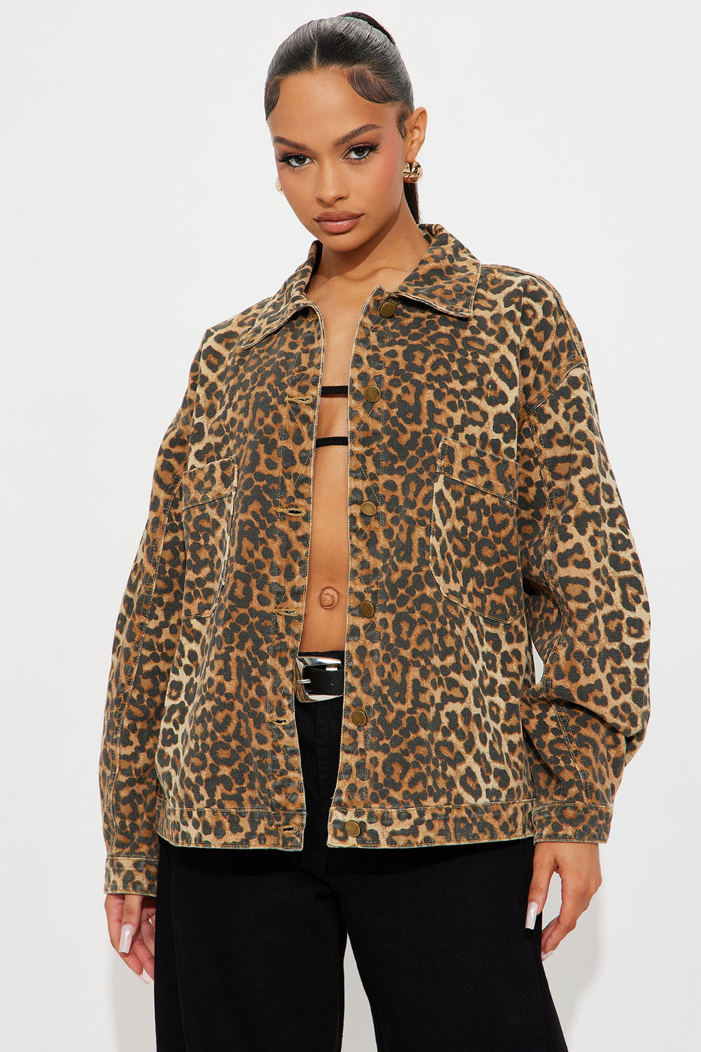 Cameron Oversized Leopard Jacket - Brown/combo