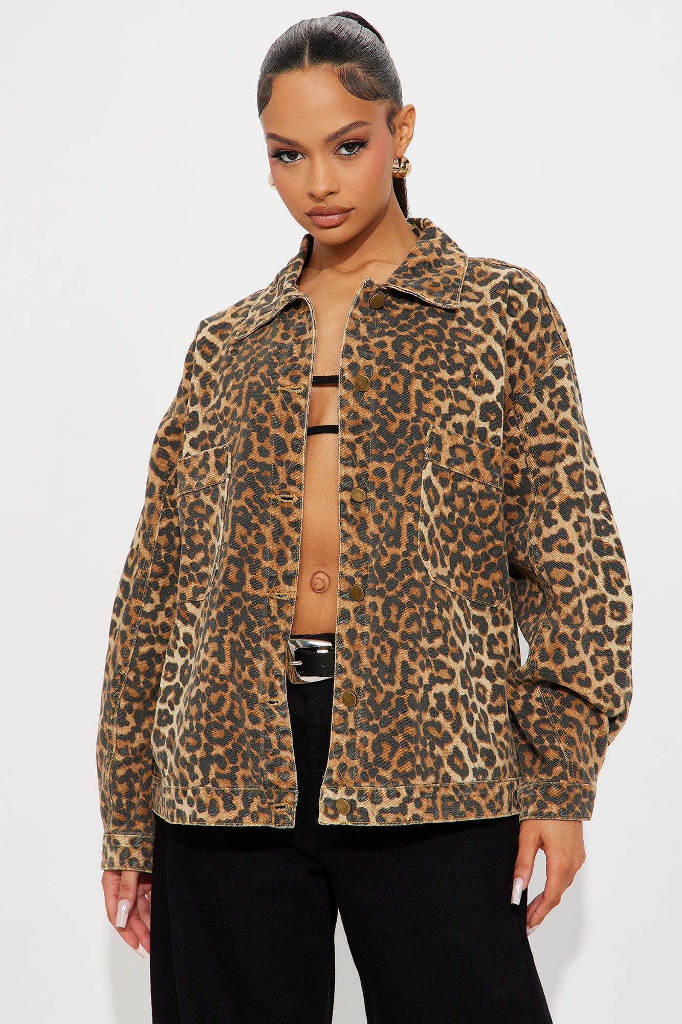 Cameron Oversized Leopard Jacket - Brown/combo