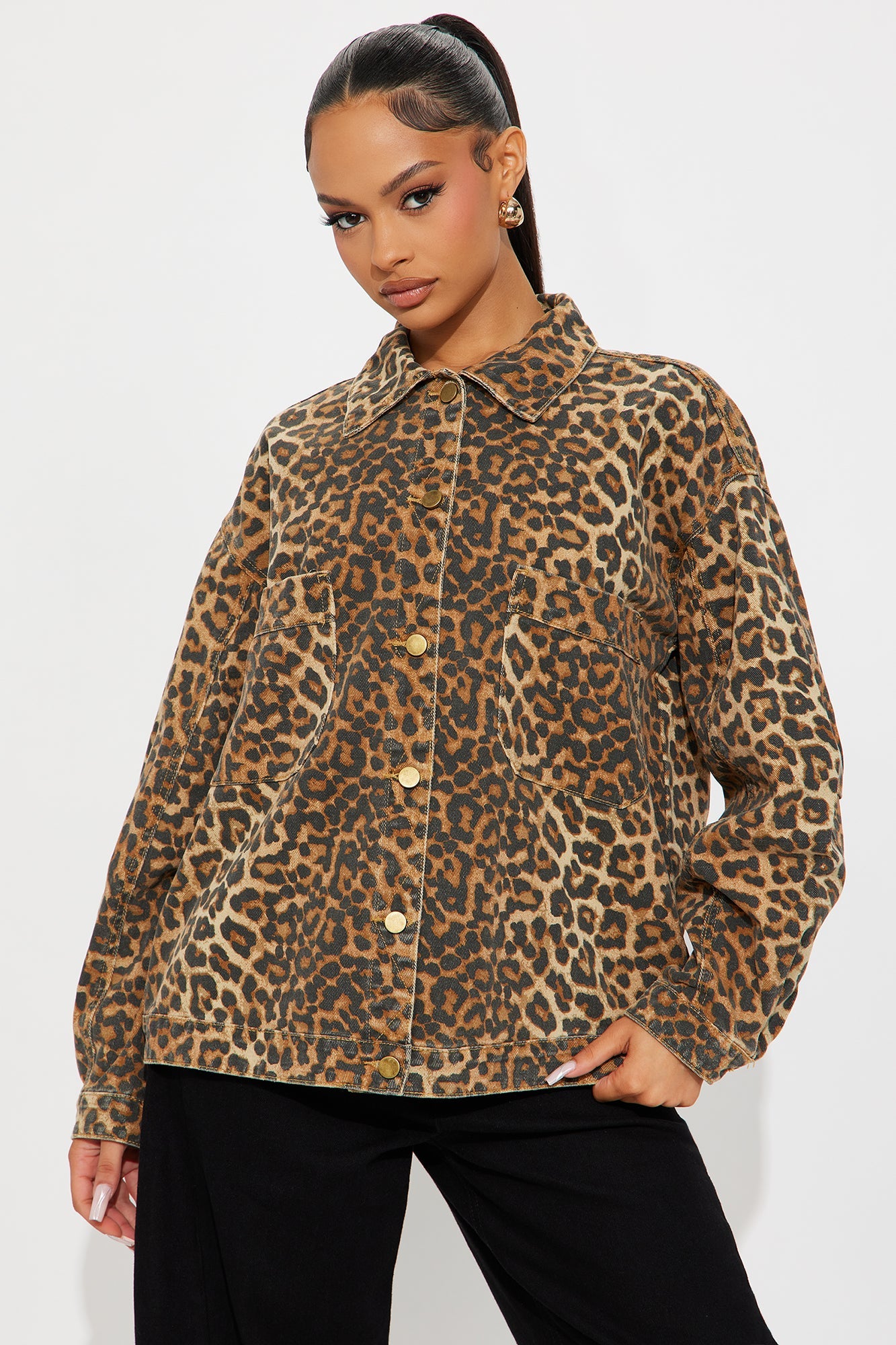 Cameron Oversized Leopard Jacket - Brown/combo