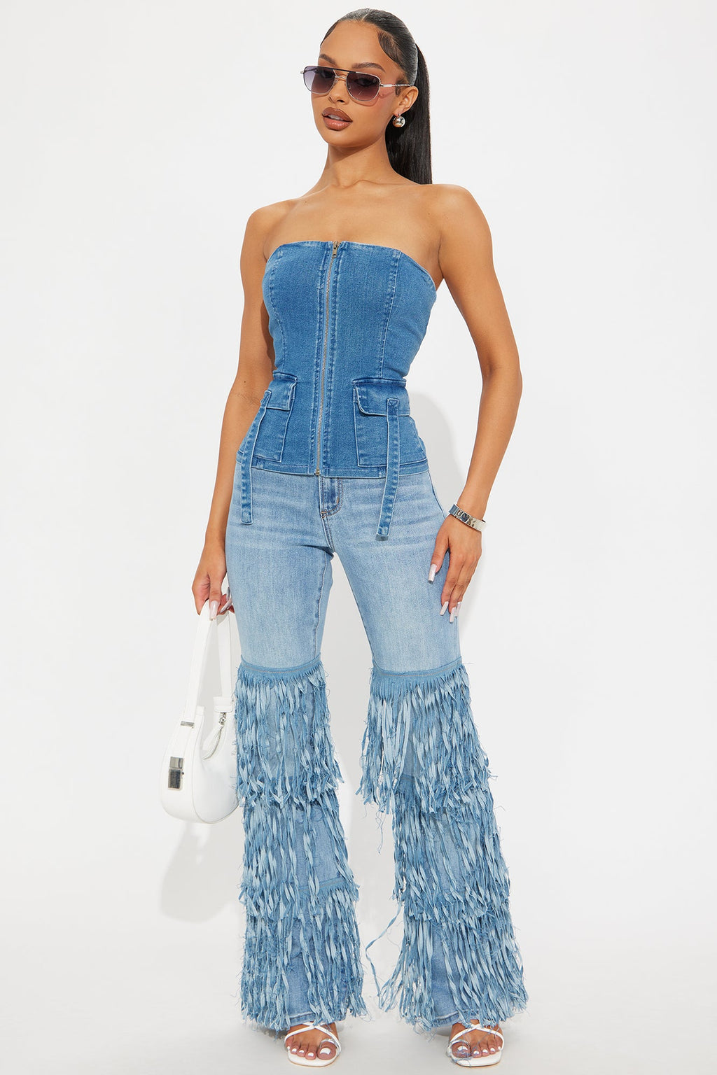 Show Stopper Fringe Flare Jeans - Light Wash