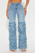 Show Stopper Fringe Flare Jeans - Light Wash