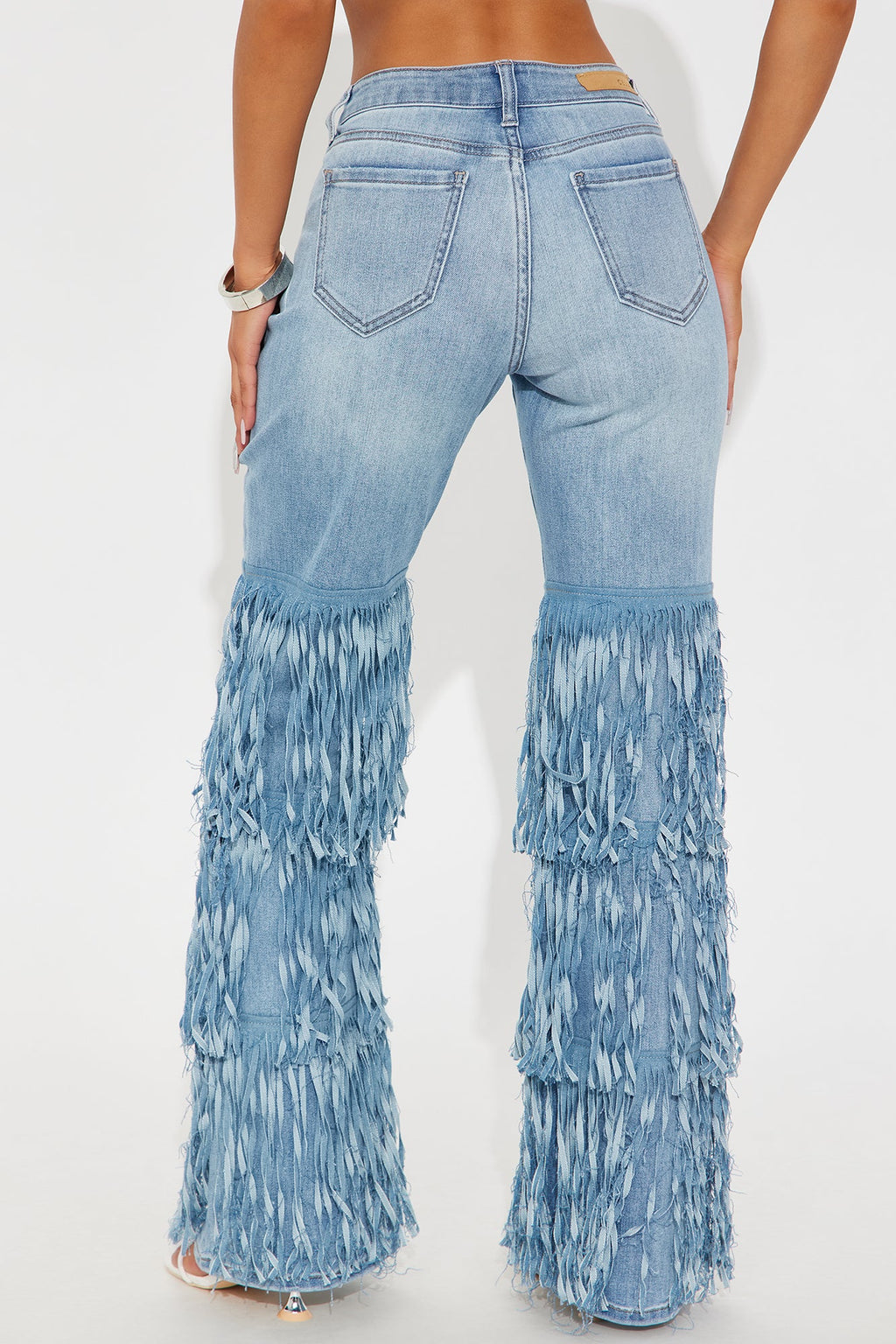 Show Stopper Fringe Flare Jeans - Light Wash
