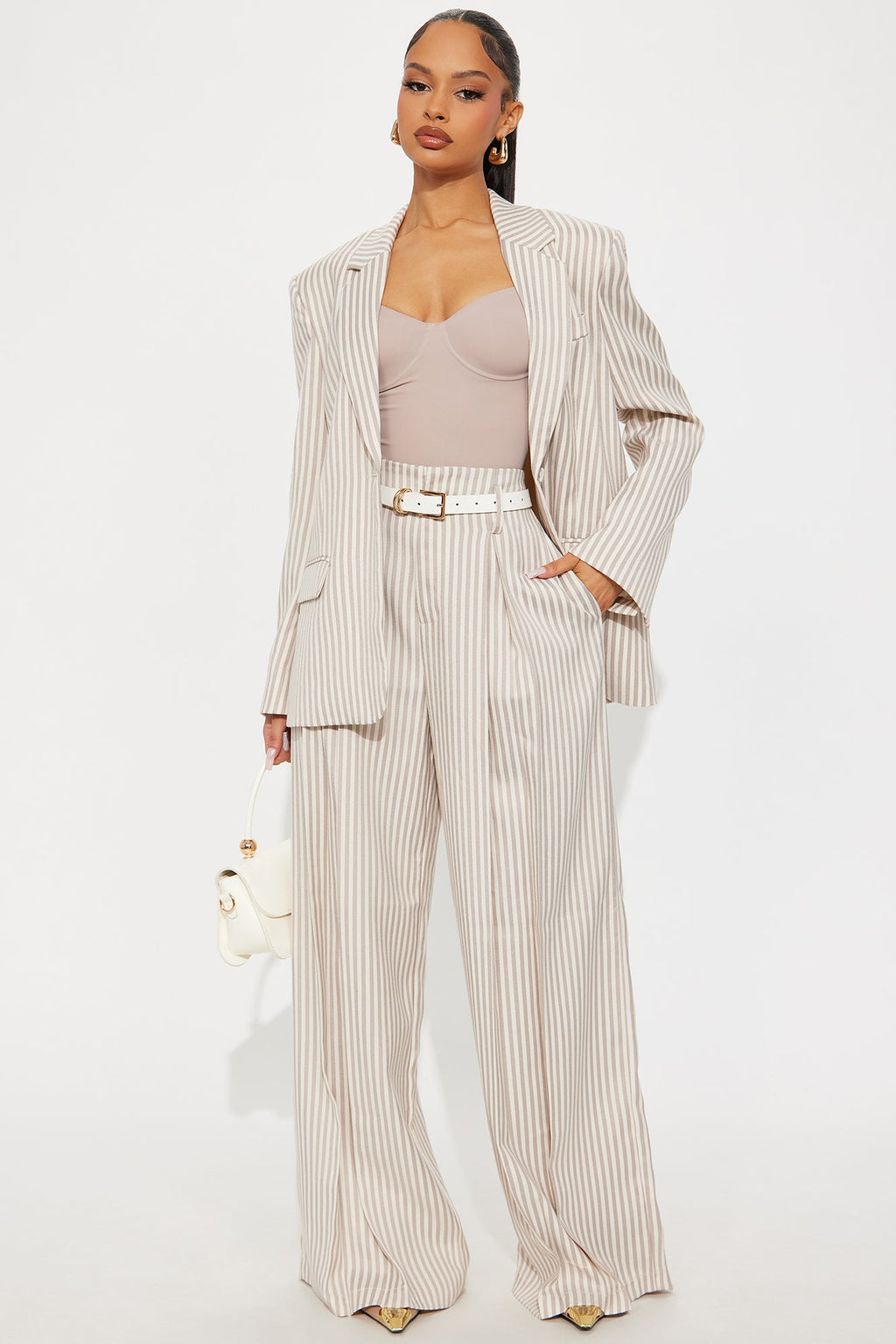 Nara Twill Striped Blazer - Tan/Multi