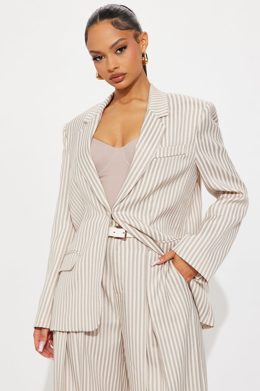 Nara Twill Striped Blazer - Tan/Multi