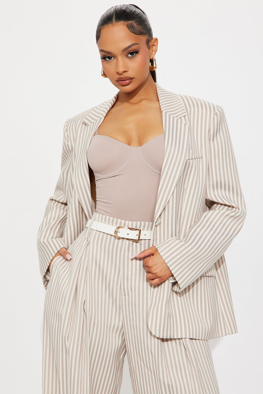 Nara Twill Striped Blazer - Tan/Multi