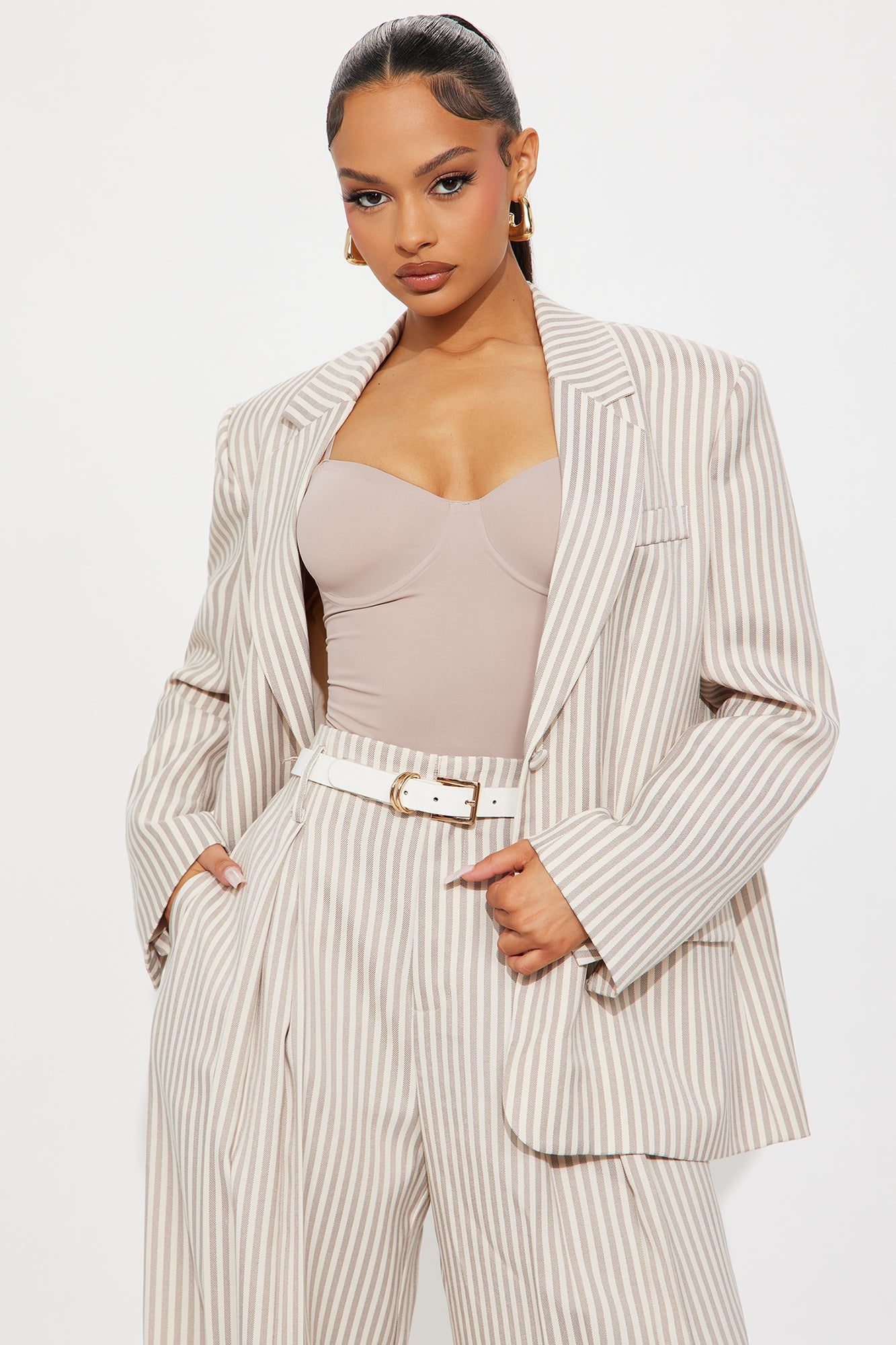 Nara Twill Striped Blazer - Tan/Multi