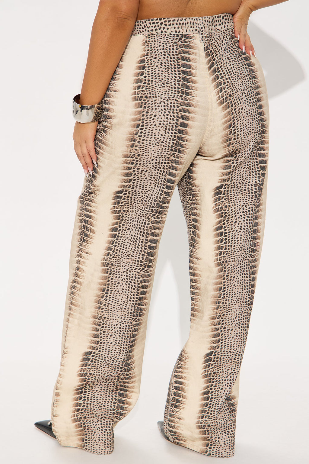 Rattle Me Up High Rise Snake Print Wide Leg Jeans - Beige/Brown