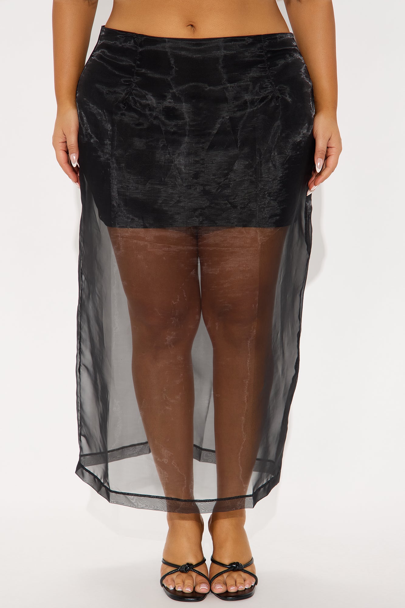 Kiera Organza Sheer Midi Skirt - Black