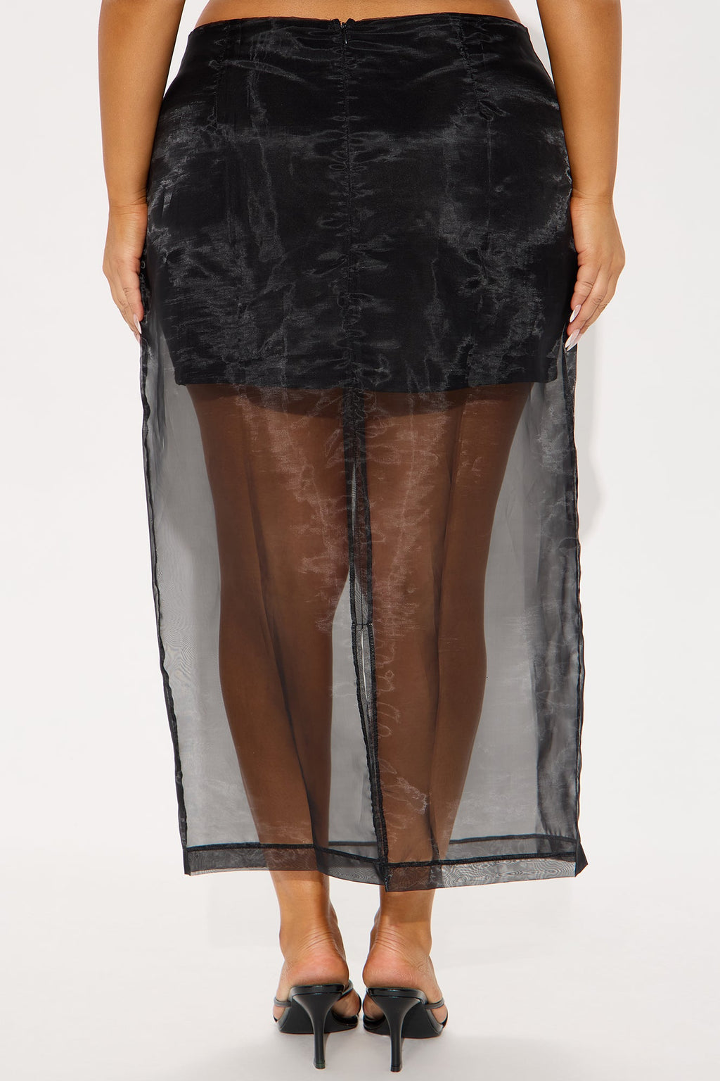 Kiera Organza Sheer Midi Skirt - Black