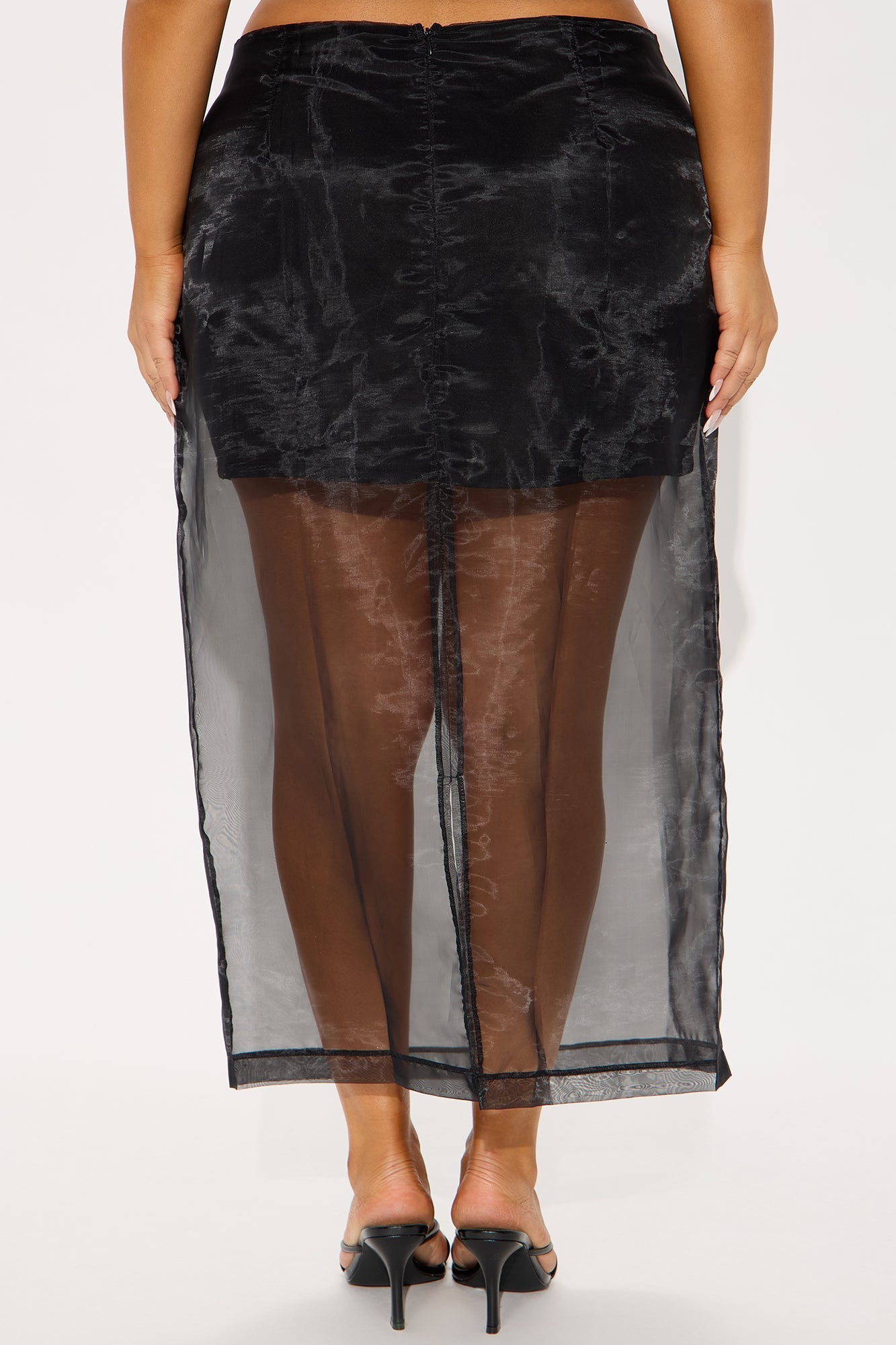 Kiera Organza Sheer Midi Skirt - Black