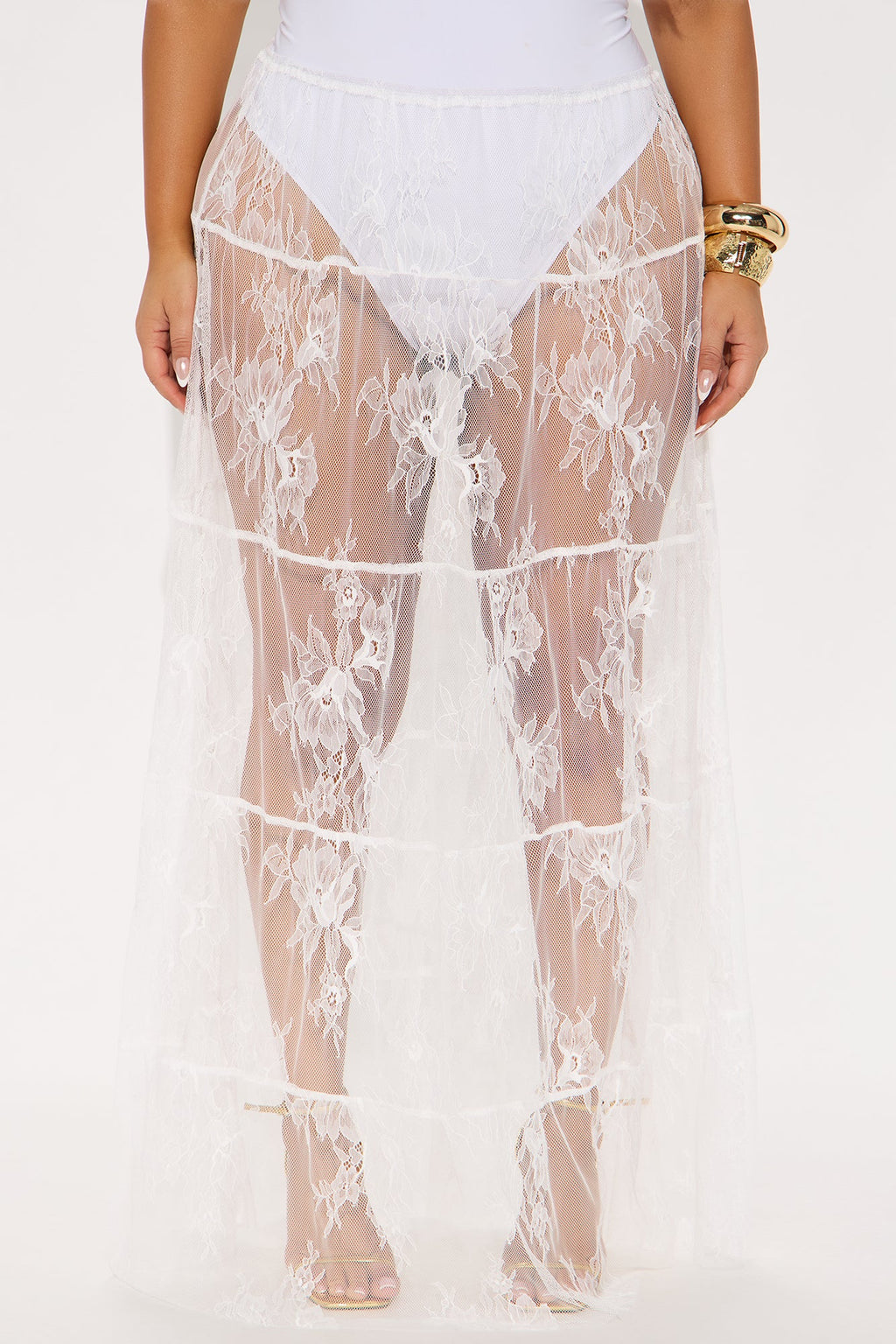 Falling For You Mid Rise Sheer Lace Maxi Skirt - White