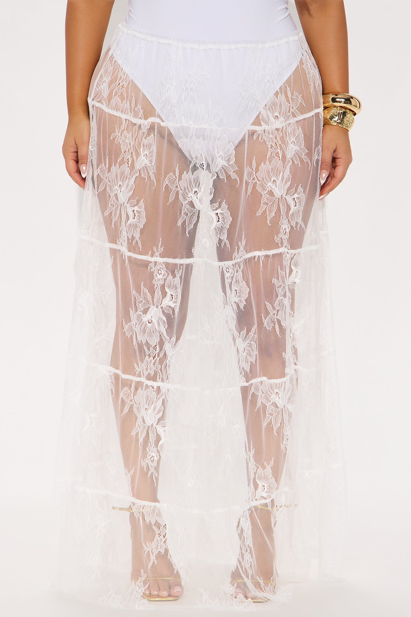 Falling For You Mid Rise Sheer Lace Maxi Skirt - White