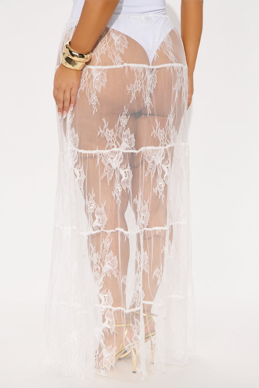 Falling For You Mid Rise Sheer Lace Maxi Skirt - White