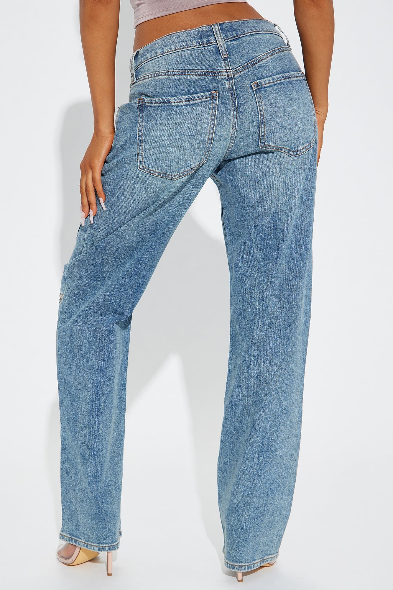 Sky Of Stars Stretch Straight Leg Jeans - Medium Wash