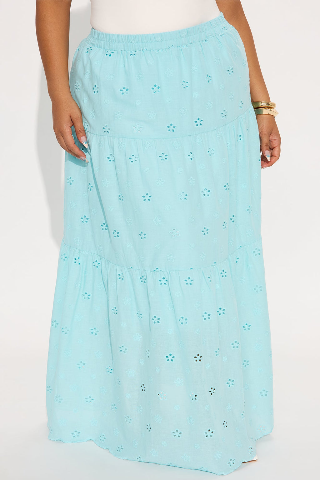 Peyton Eyelet Tiered Maxi Skirt - Blue