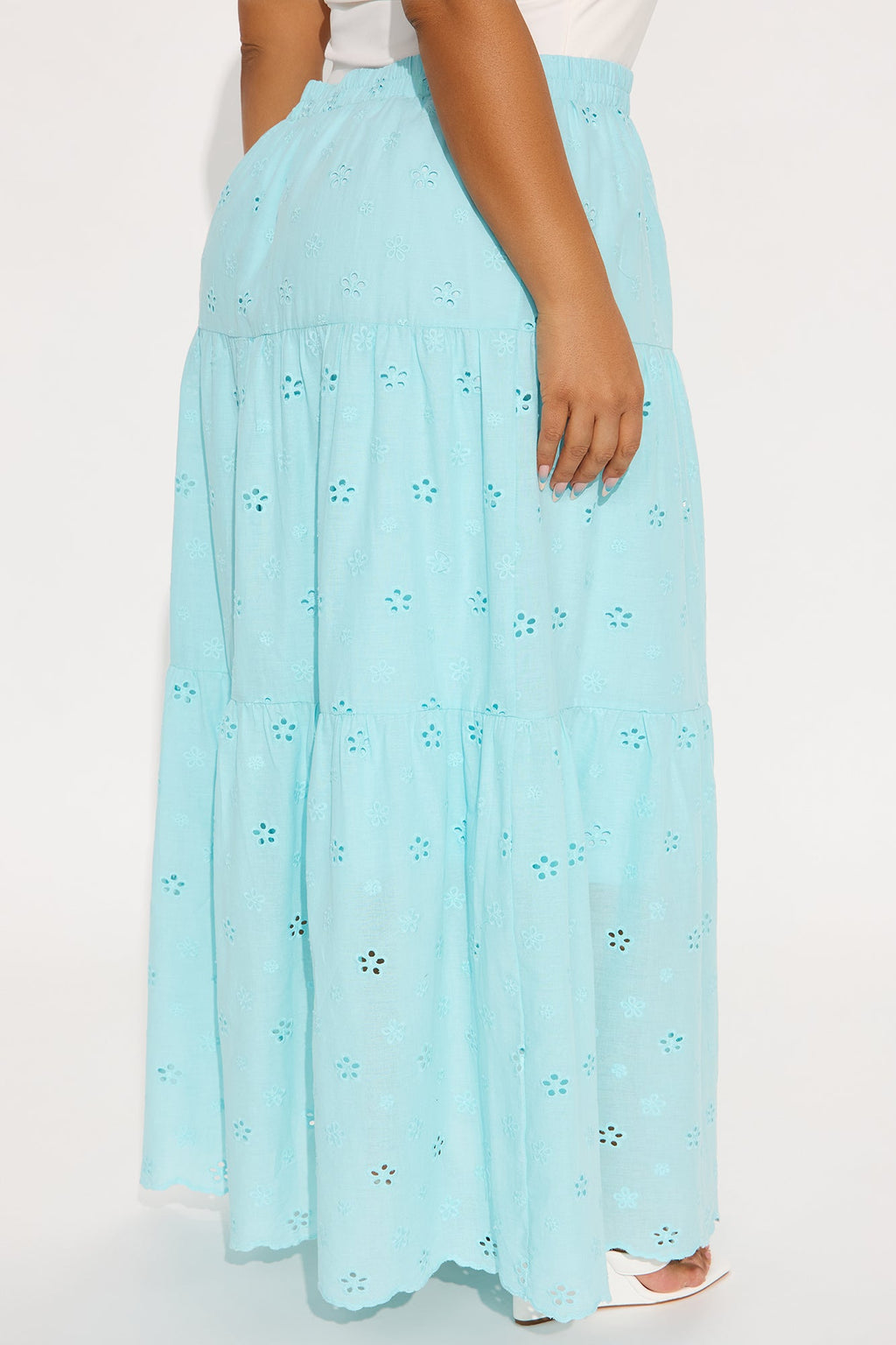 Peyton Eyelet Tiered Maxi Skirt - Blue