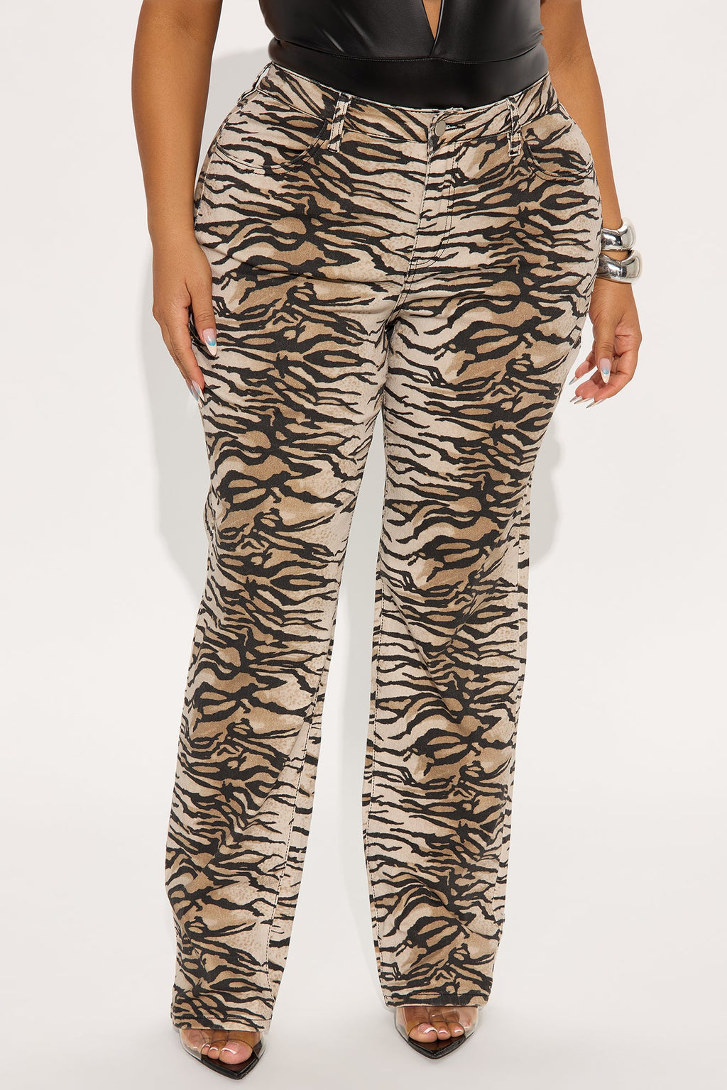 Tigress Low Rise Tiger Print Straight Leg Jeans - Taupe/combo
