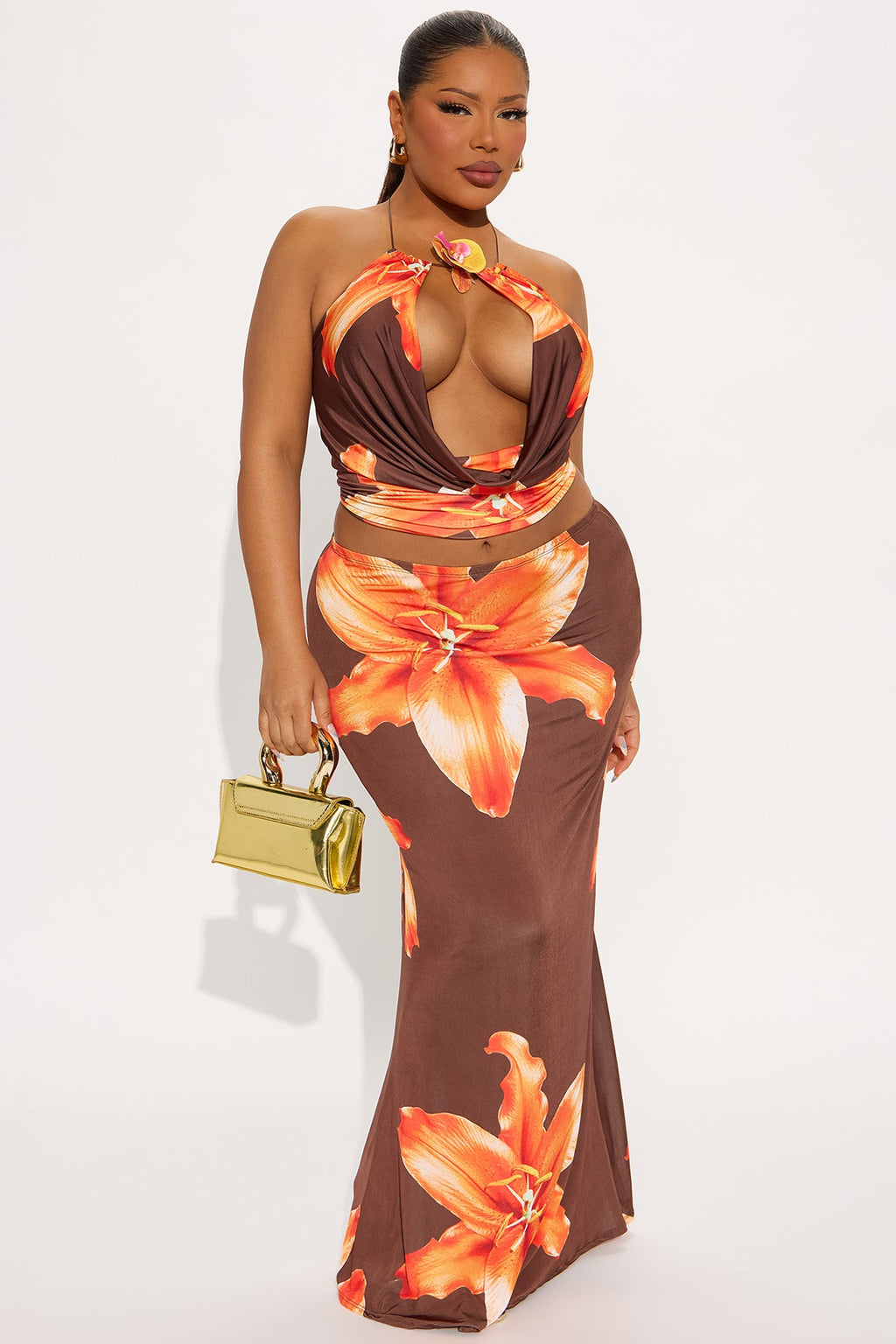 Pretty In Petals Maxi Skirt Set - Chocolate