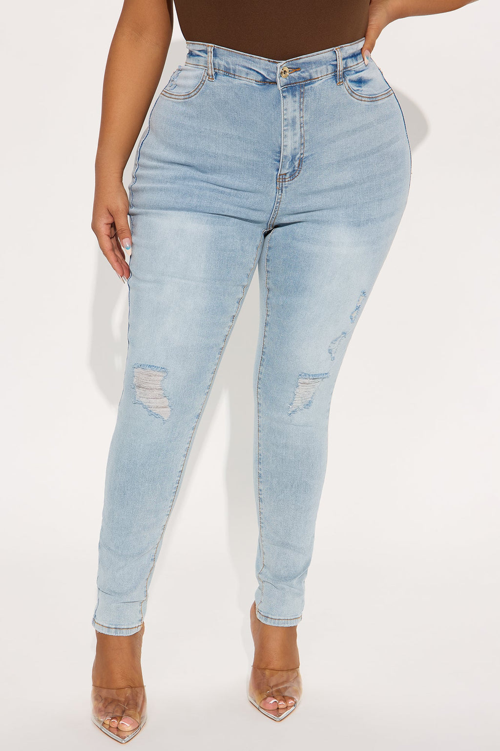 Simply Stunning Booty Lifting Ripped Skinny Jeans - Light Wash
