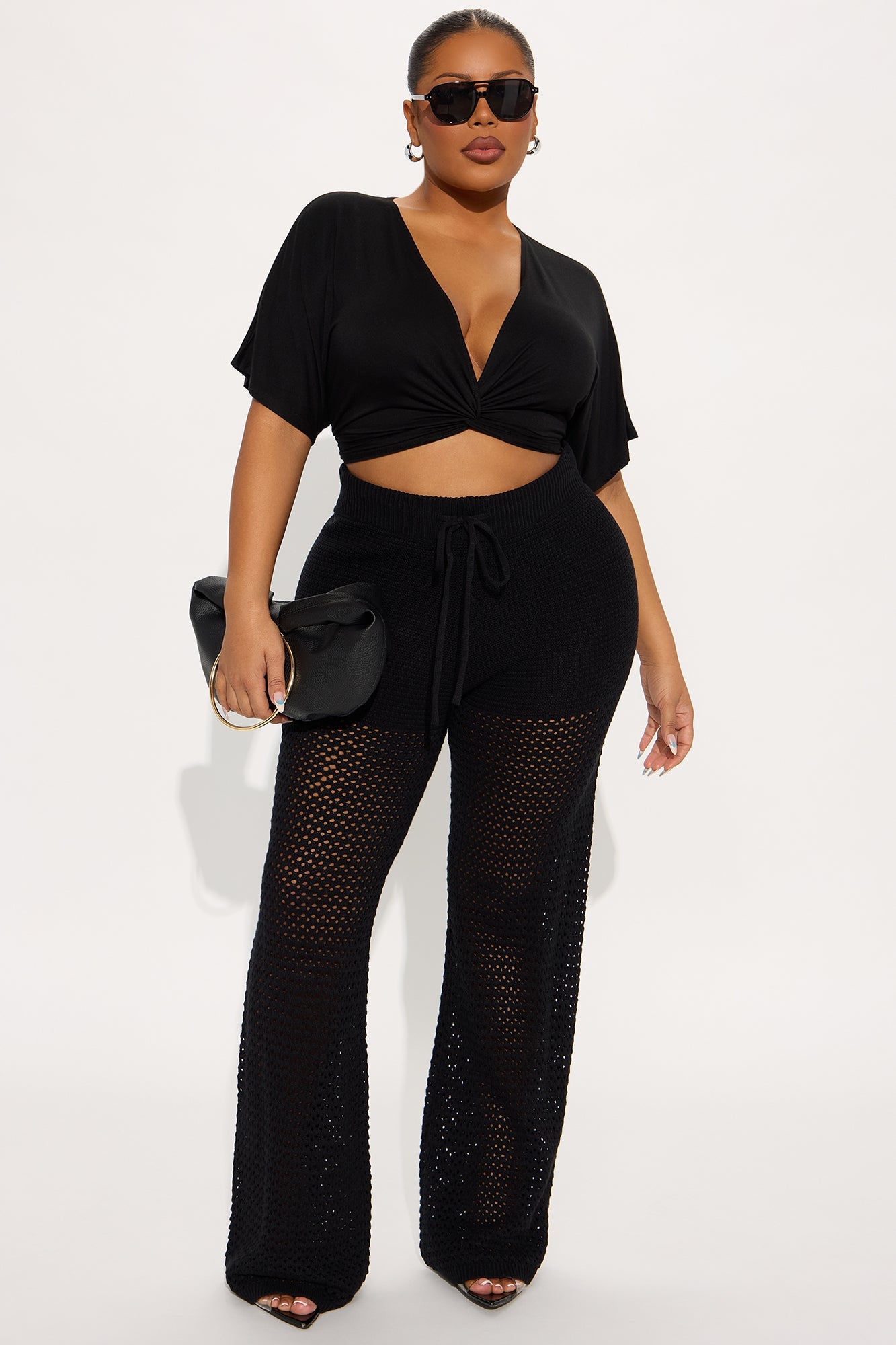 Sandy Vacation Crochet Wide Leg Pant - Black