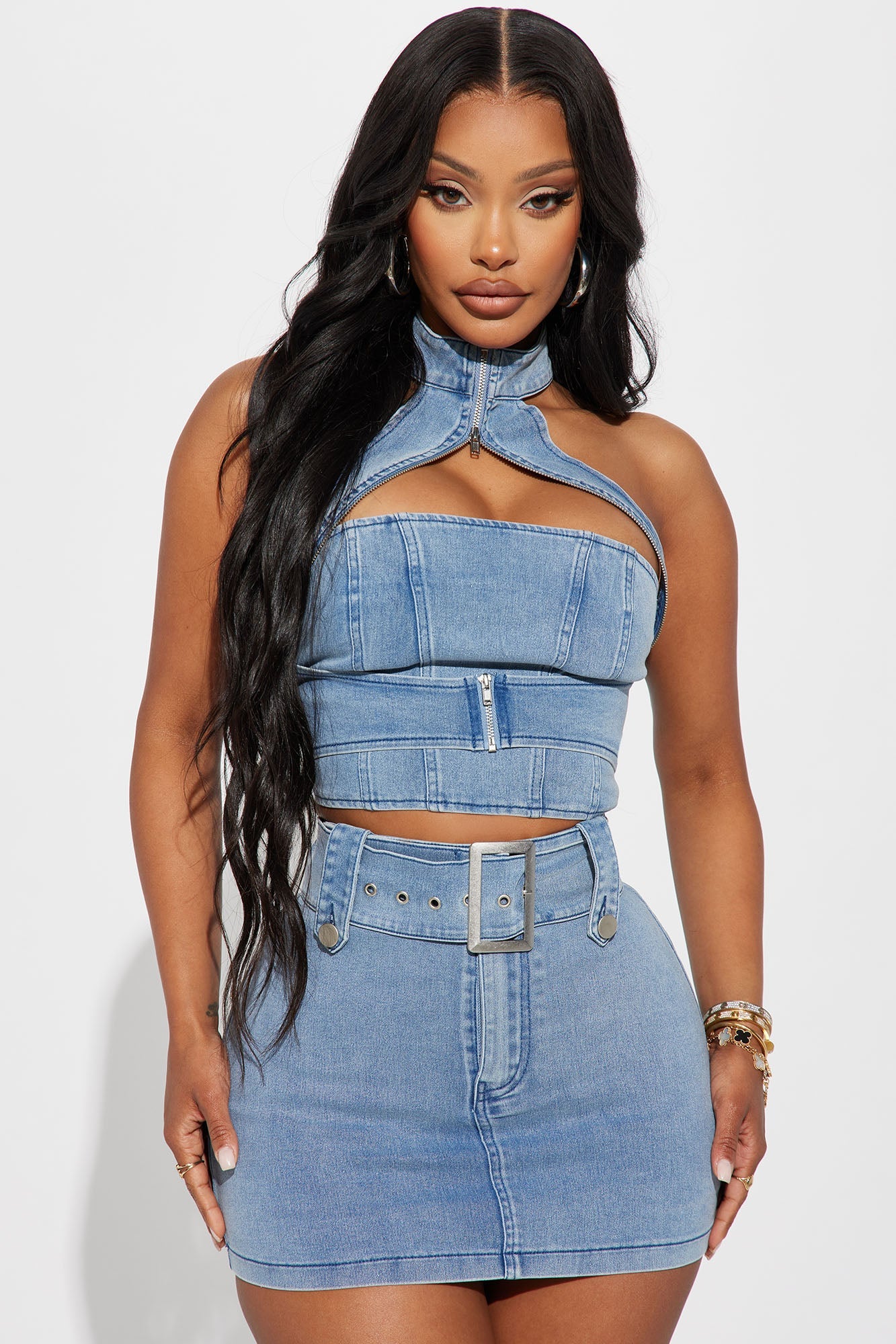 Let Me Adore You Skort Set - Light Wash