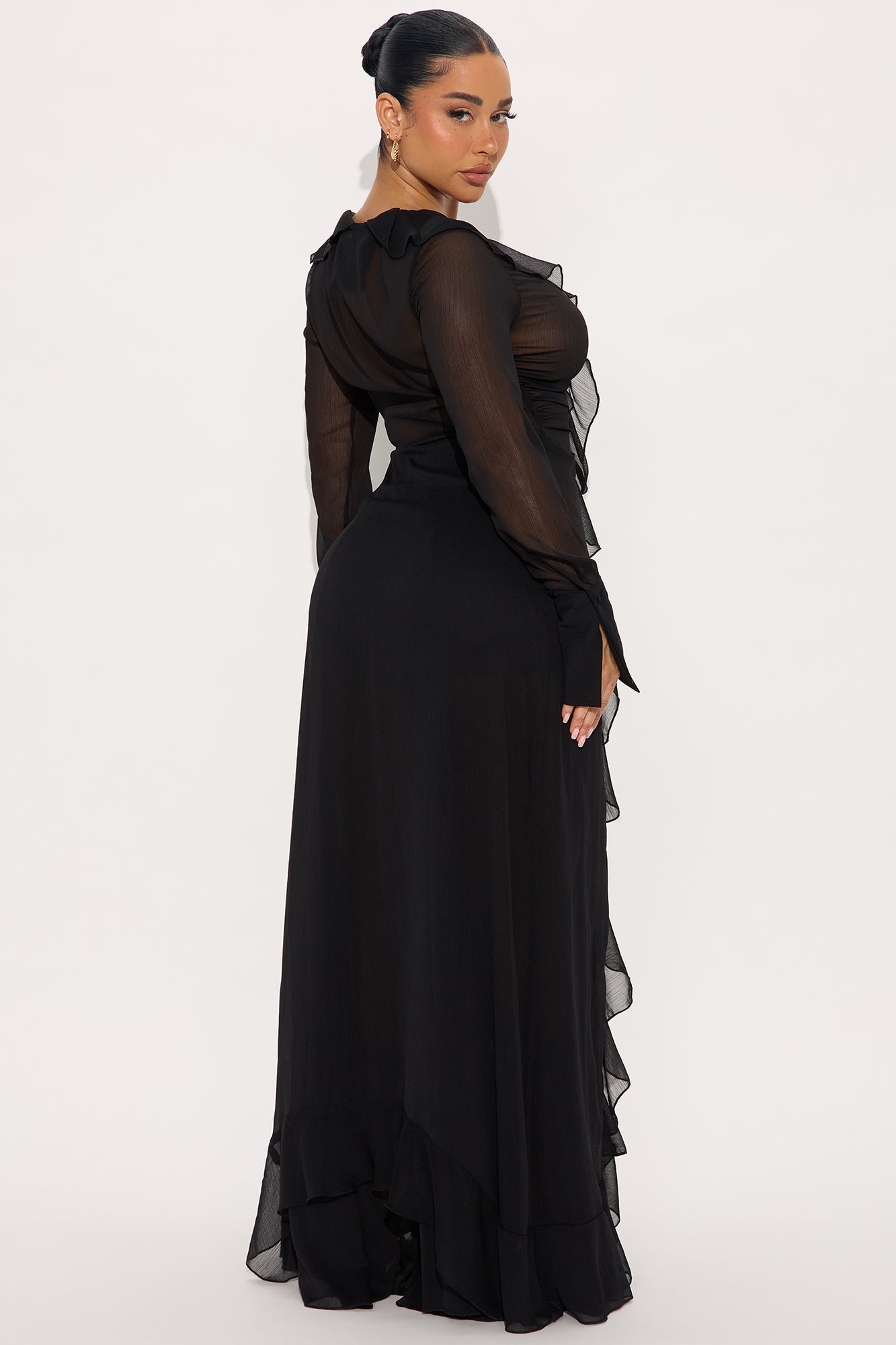 Lia Flowy Chiffon Wide Leg Pant Set - Black