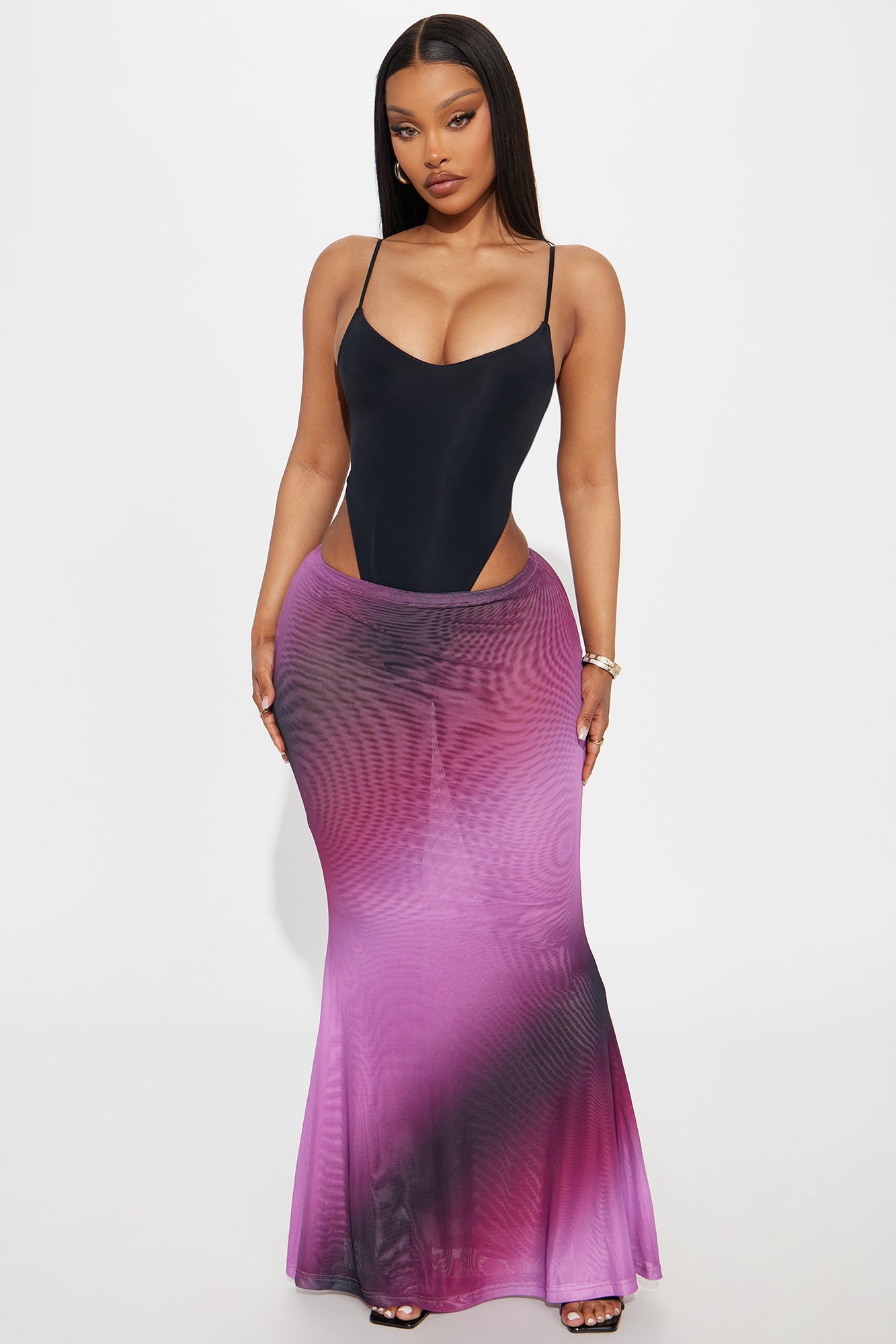 In A Haze Ombre Mesh Maxi Skirt - Purple