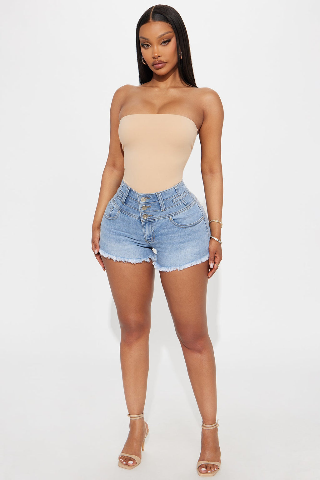 Socorro Stacked Waist Denim Short - Medium Wash
