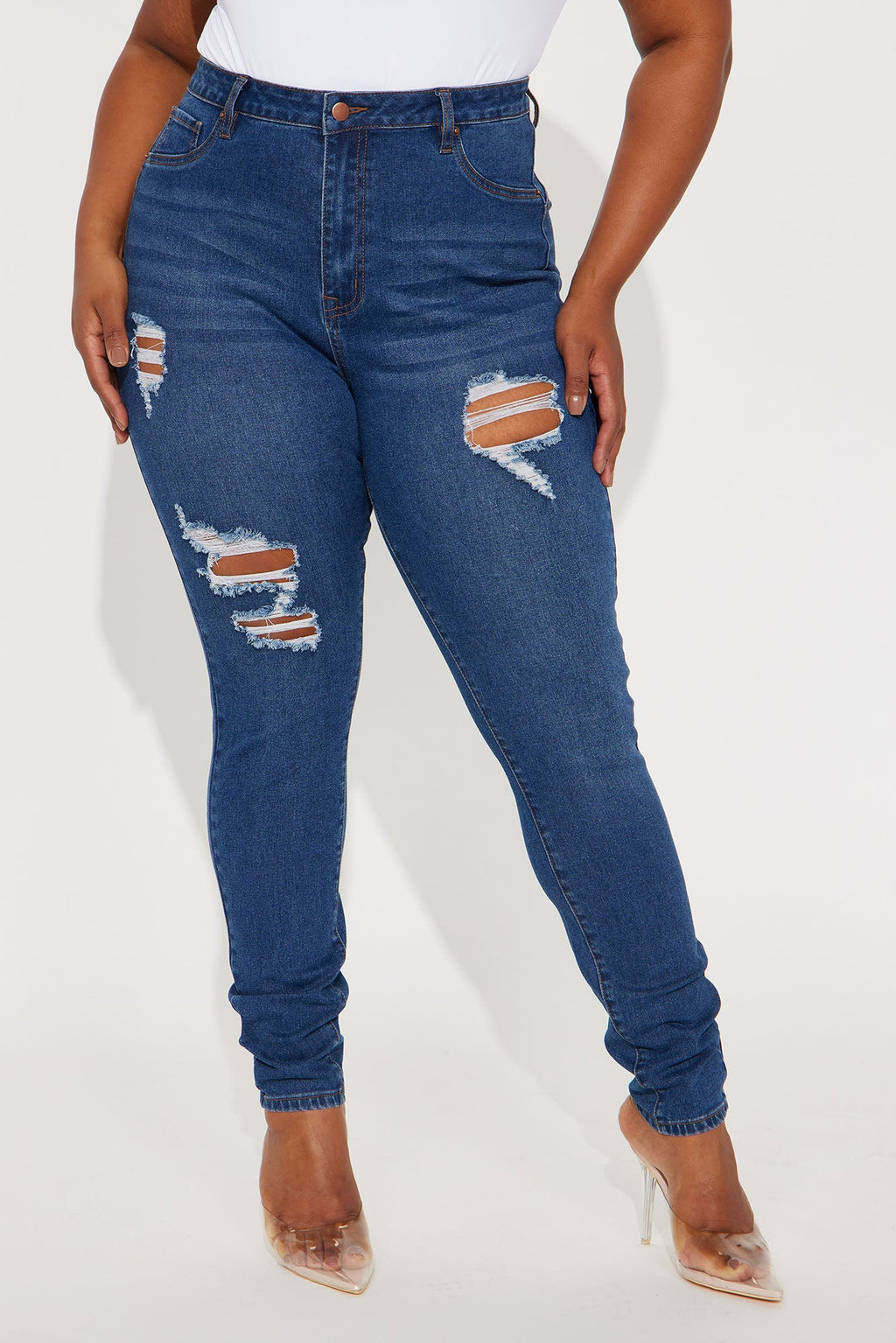 Tall Bedford Booty Sculpting Distressed High Rise Stretch Skinny Jeans - Dark Wash