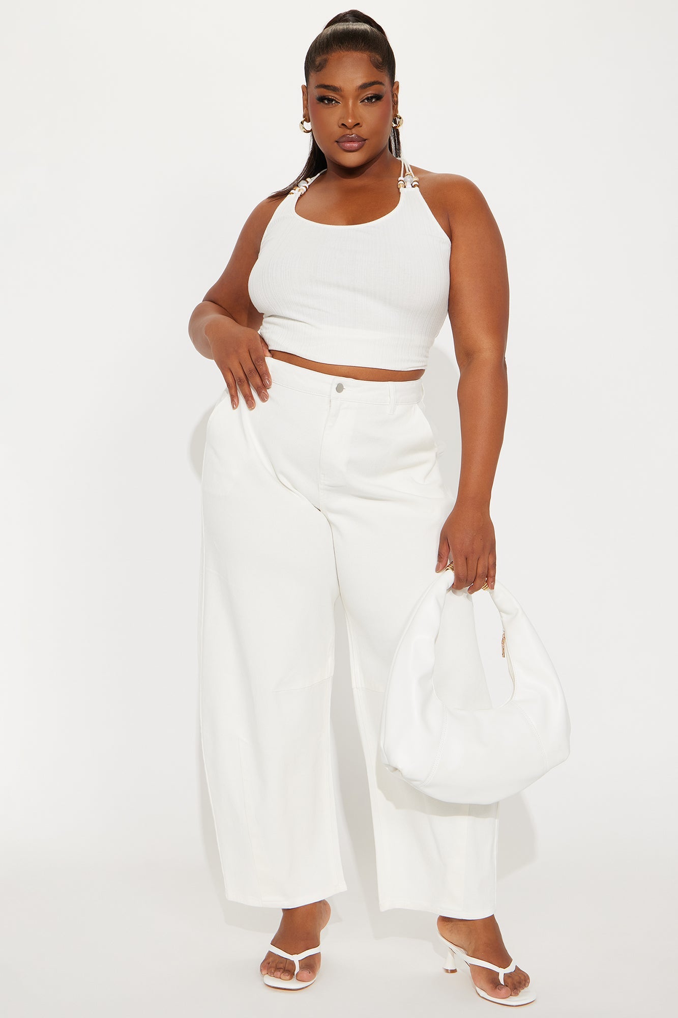 Myka Wide Leg Twill Barrel Pant - White