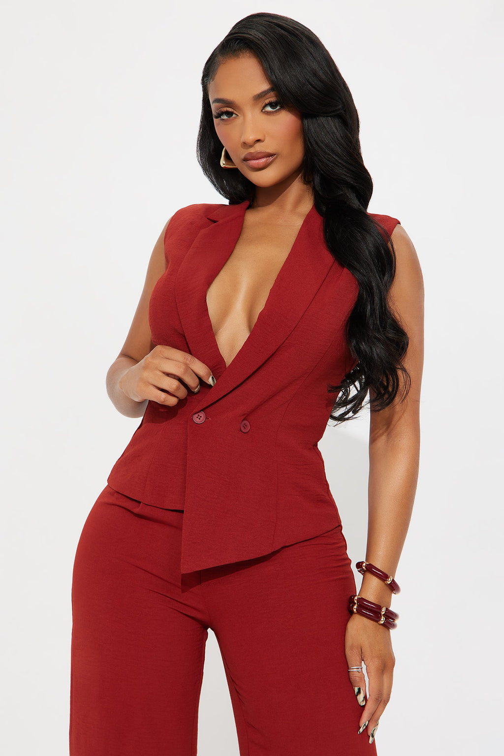 McKenna Vest and Straight Leg Pant Set - Rust